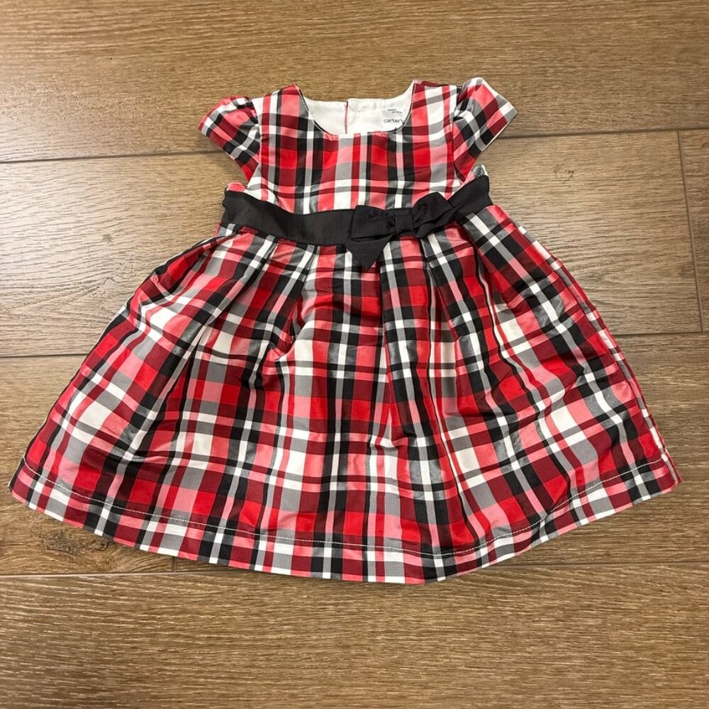 Carters Baby Girl Plaid Dress Holiday Special Occasion 6 Months Red/Black Bow